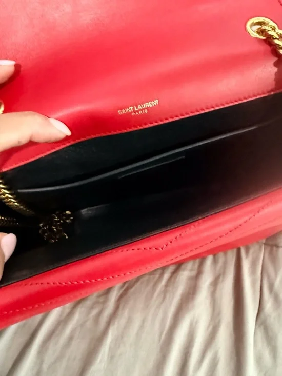 Saint Laurent Red Chevron Quilted Shoulder/Crossbody Bag with Gold YSL - Picture 9 of 11